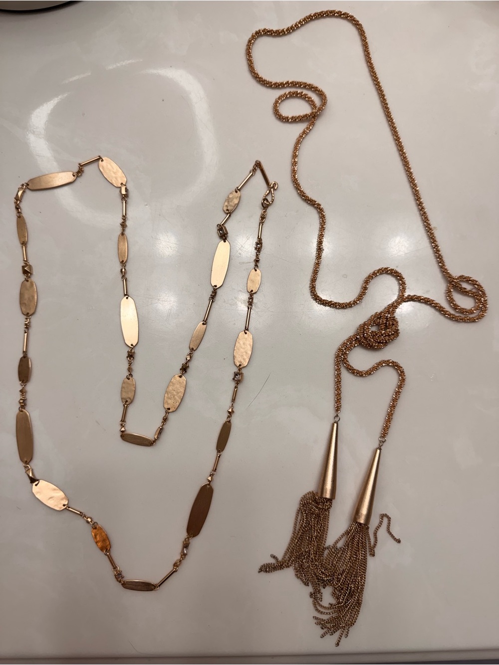 Rose Gold Long Tassel and Oval Link Necklace Set by Kendra Scott
